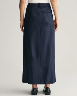 Pleated Pinstriped Maxi Skirt