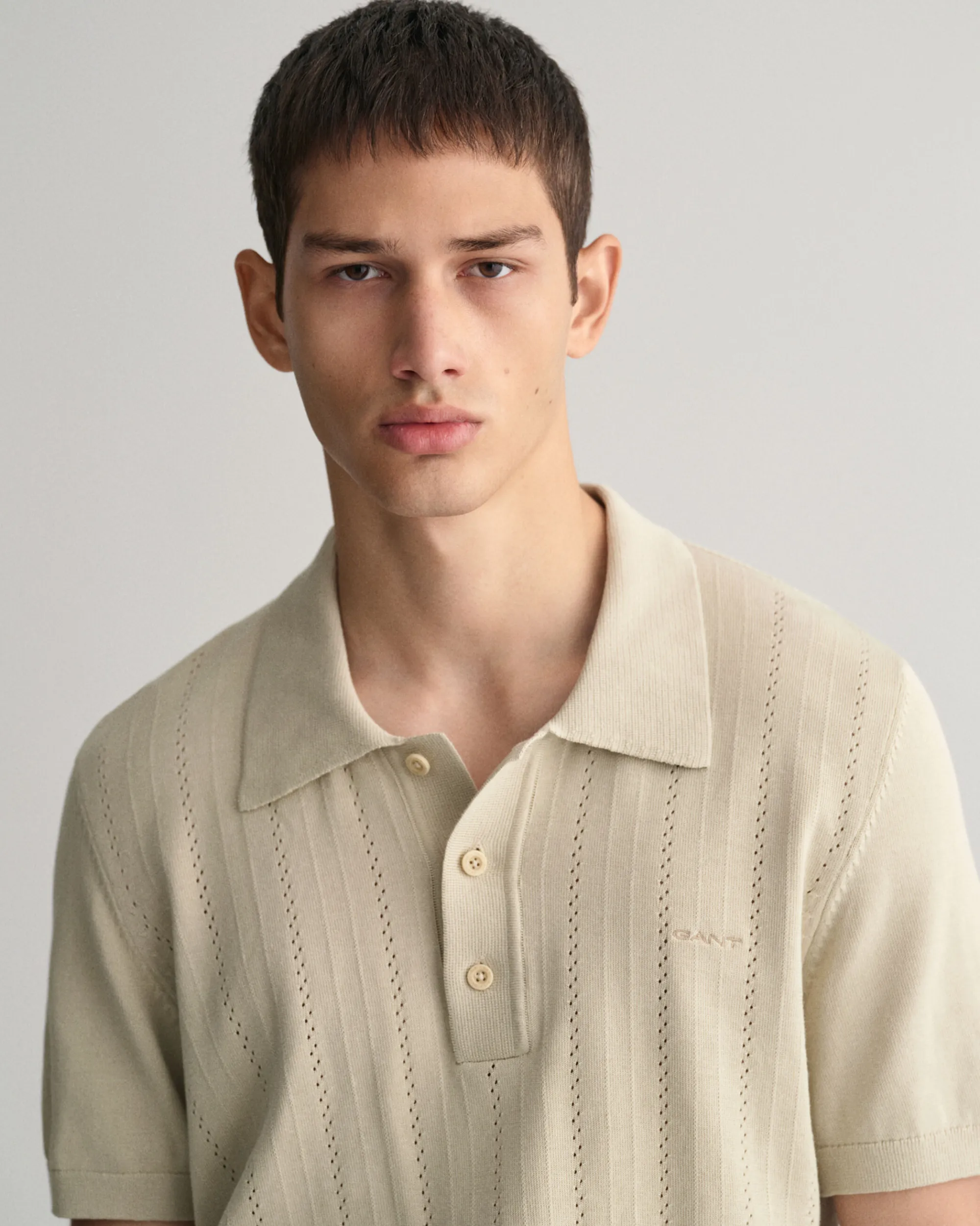 Pointelle Textured Polo Sweater