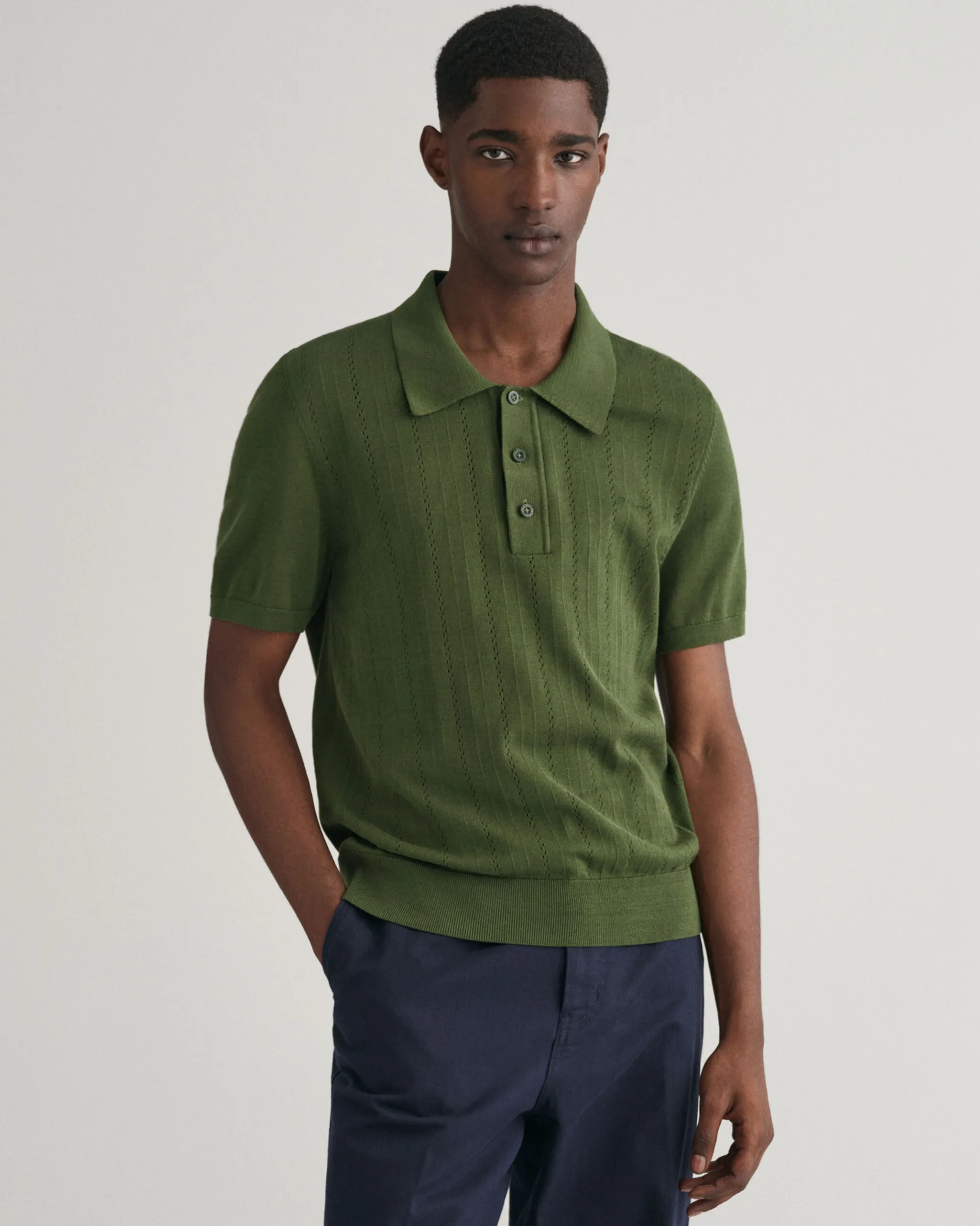 Pointelle Textured Polo Sweater