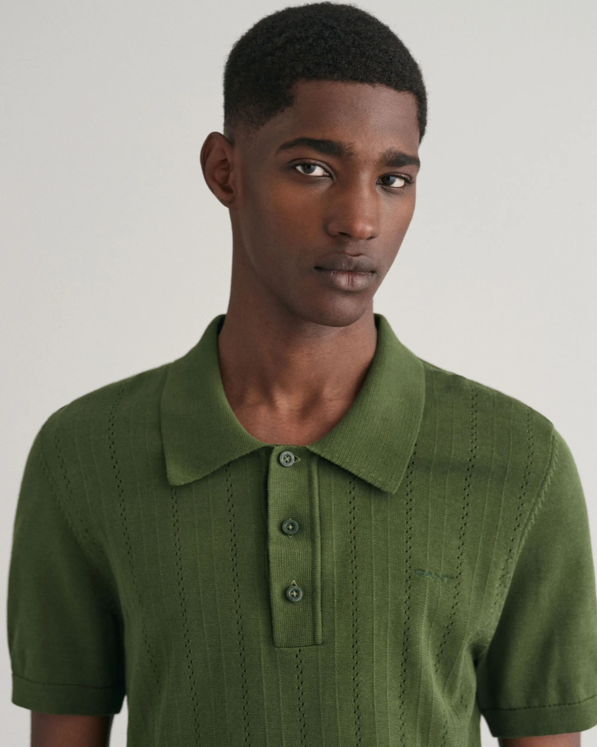 Pointelle Textured Polo Sweater
