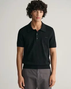 Pointelle Textured Polo Sweater