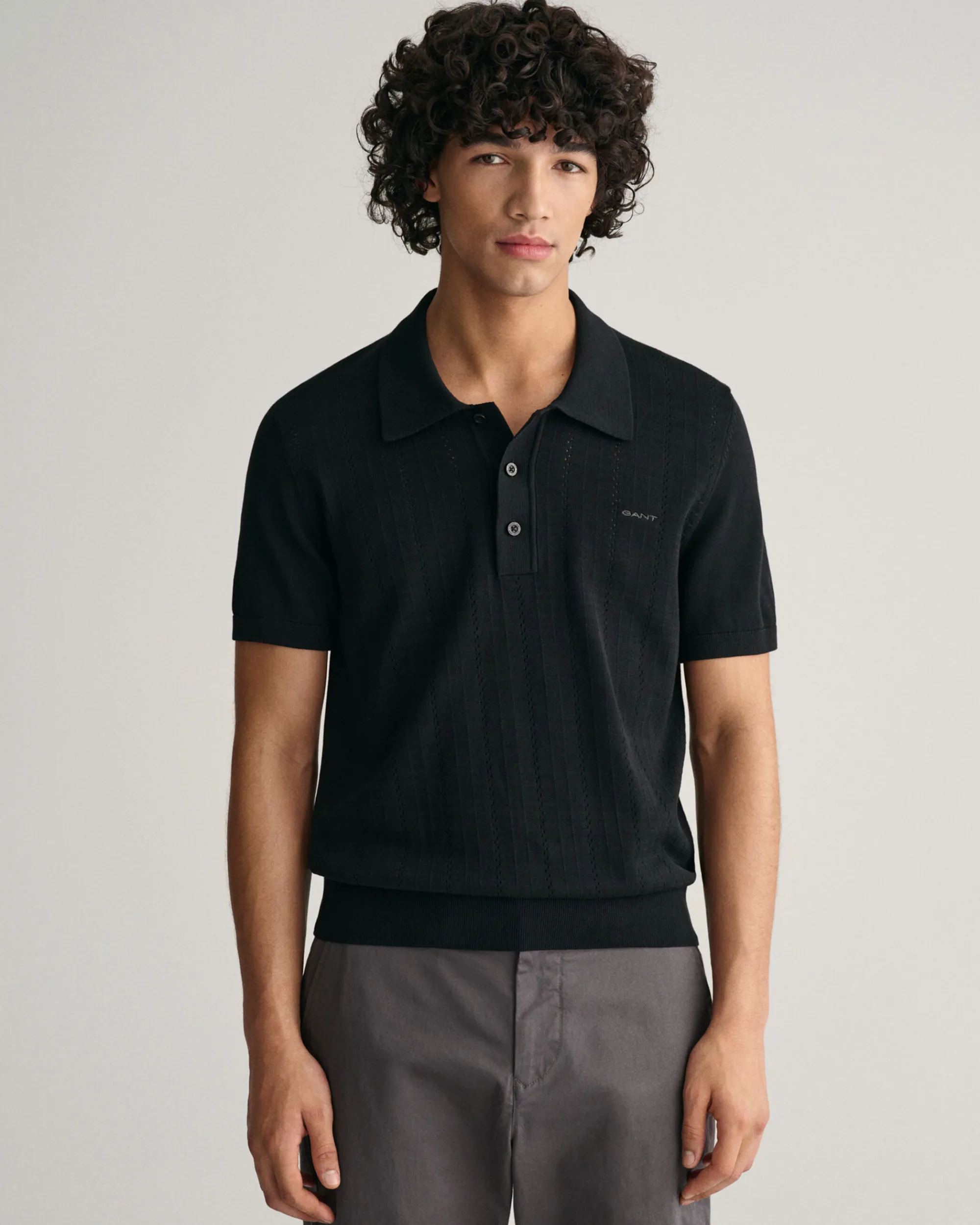 Pointelle Textured Polo Sweater