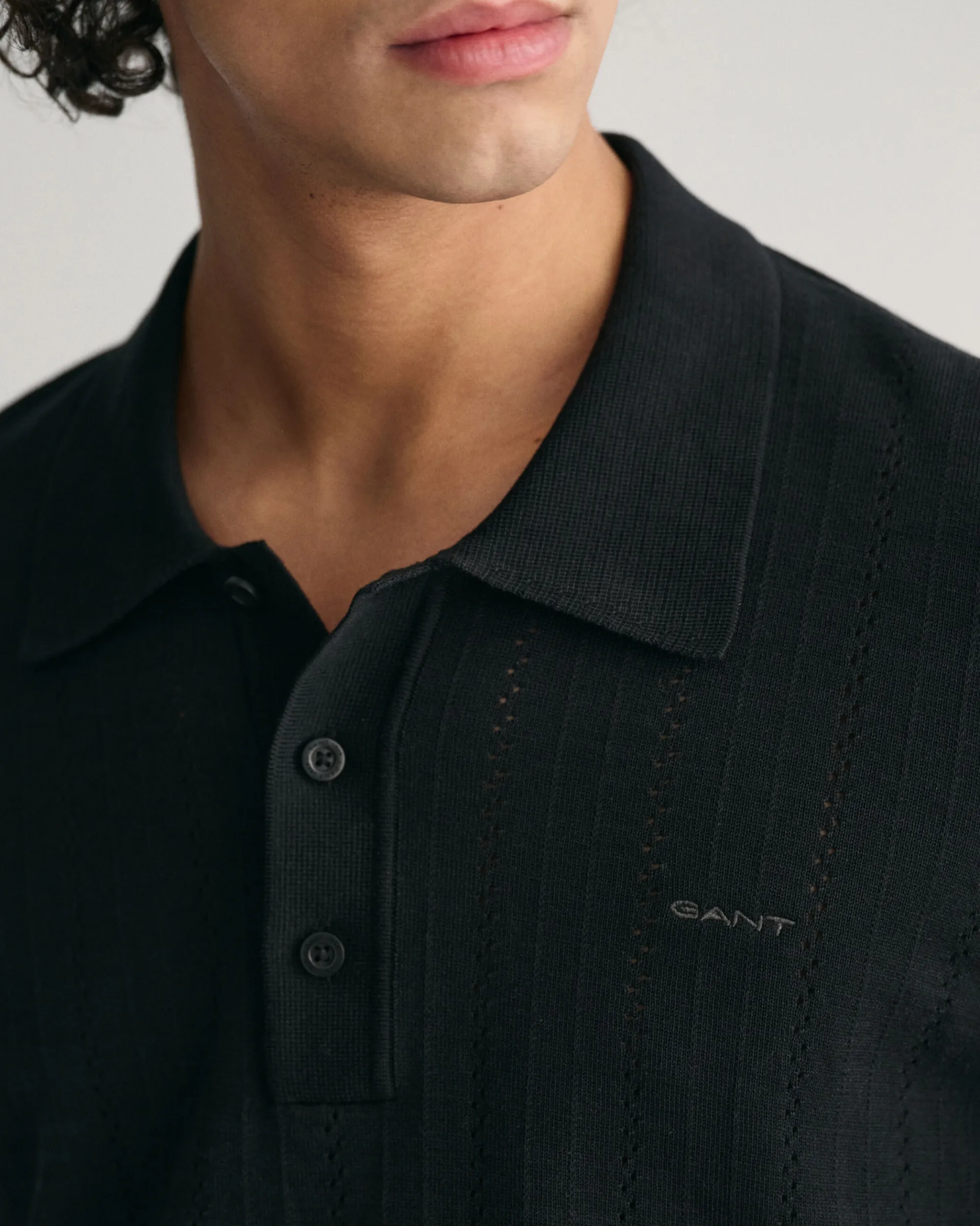 Pointelle Textured Polo Sweater