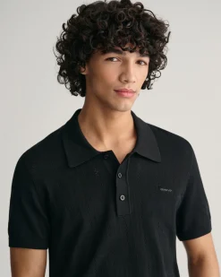 Pointelle Textured Polo Sweater