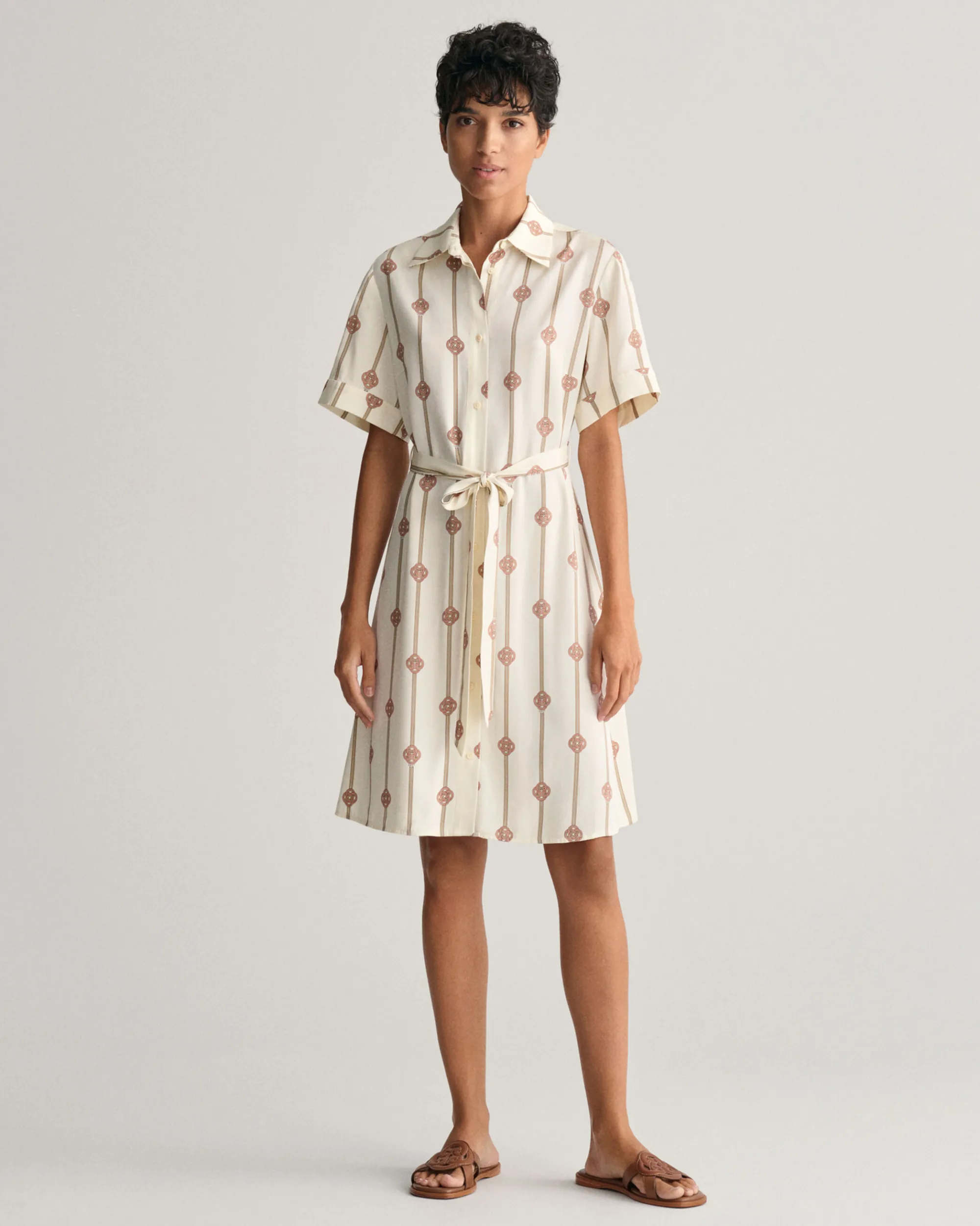 Printed Short Sleeve Shirt Dress