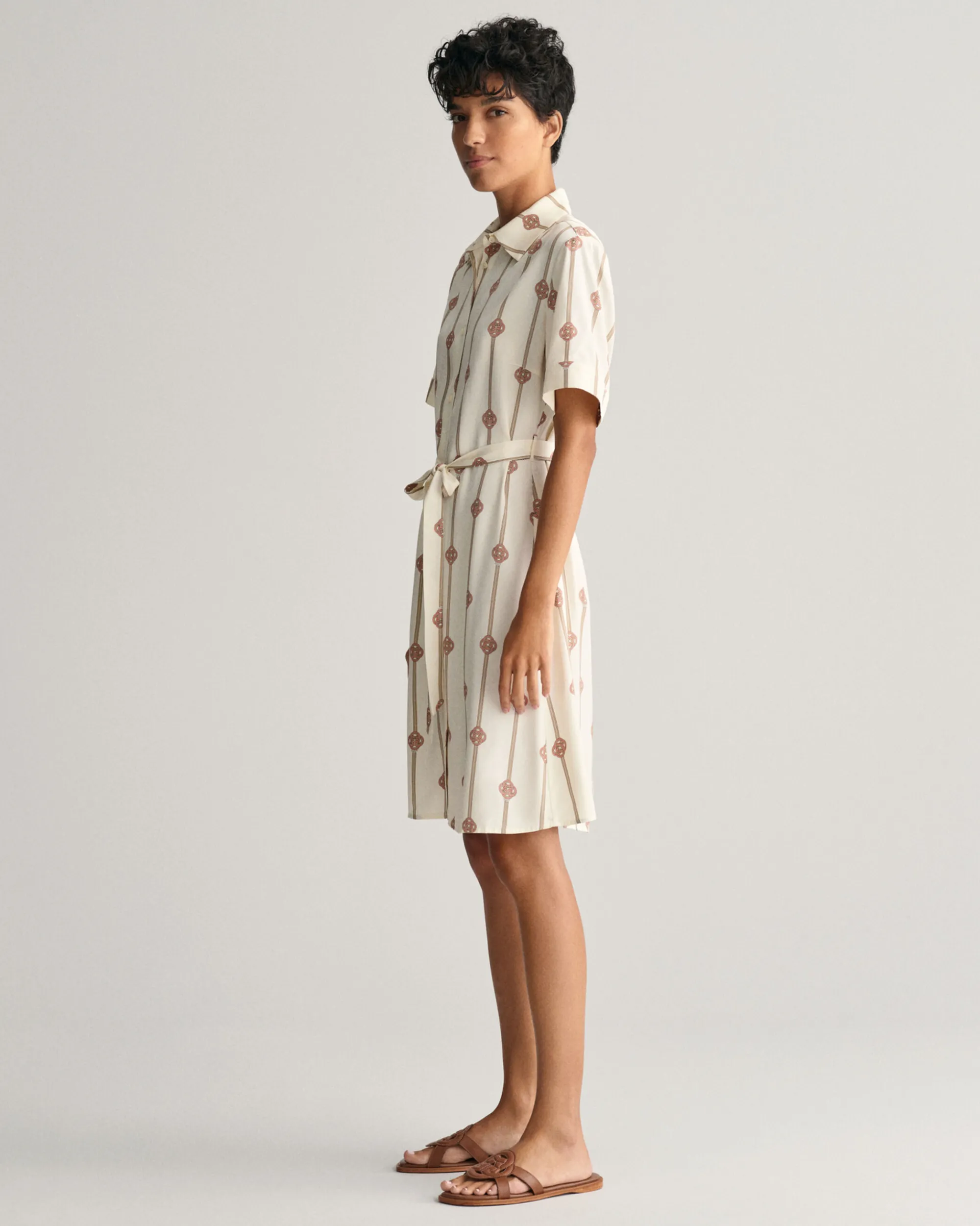 Printed Short Sleeve Shirt Dress