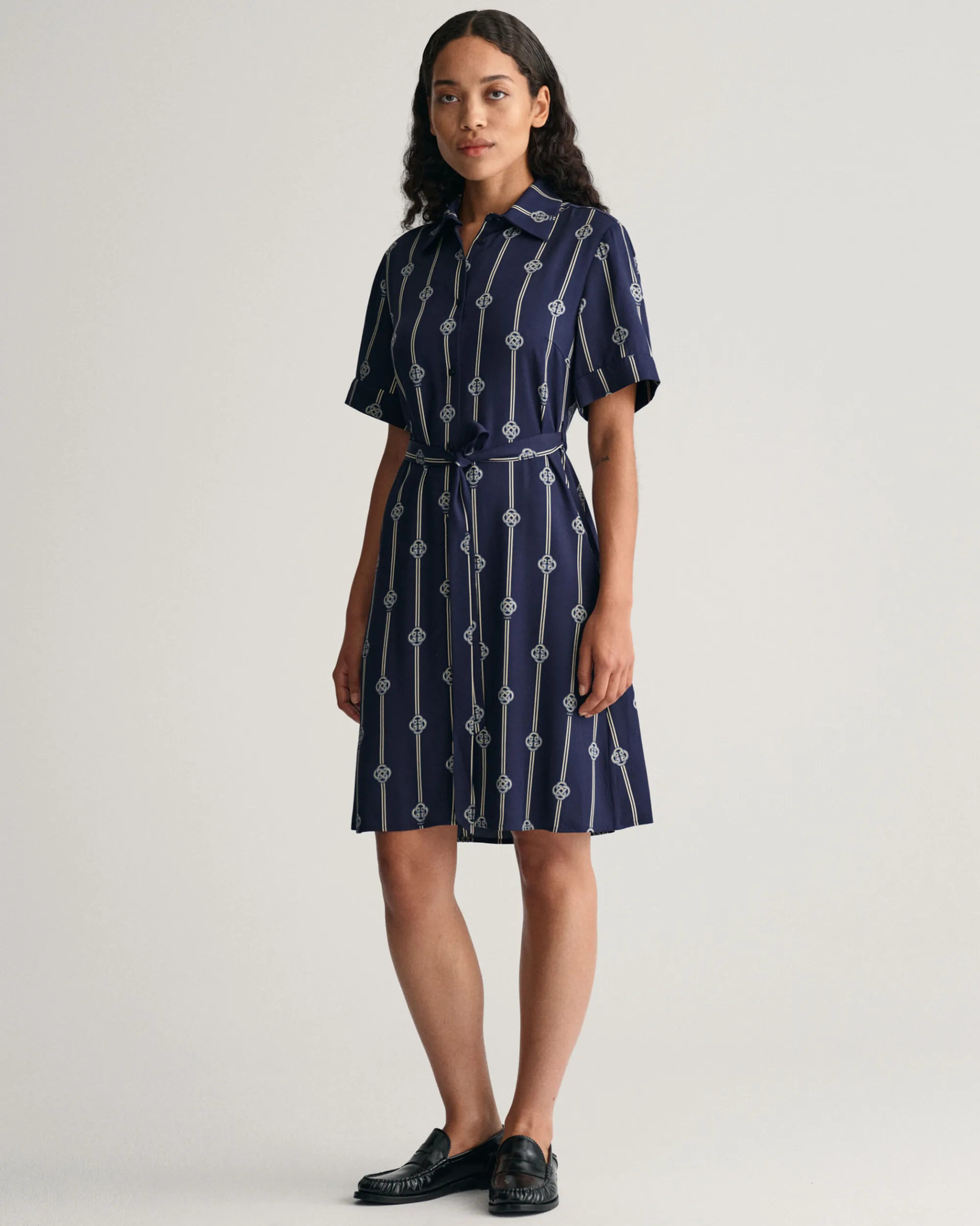Printed Short Sleeve Shirt Dress
