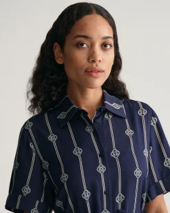 Printed Short Sleeve Shirt Dress
