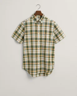 Regular Fit Checked Cotton Linen Short Sleeve Shirt
