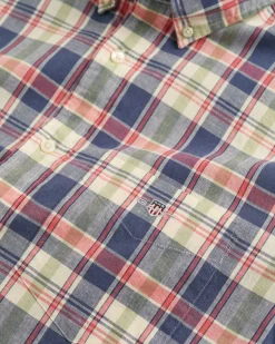 Regular Fit Checked Cotton Linen Short Sleeve Shirt