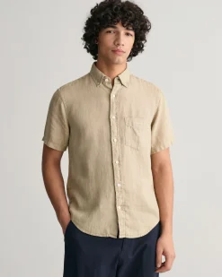 Regular Fit Garment-Dyed Linen Short Sleeve Shirt