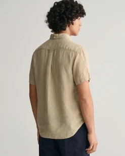 Regular Fit Garment-Dyed Linen Short Sleeve Shirt
