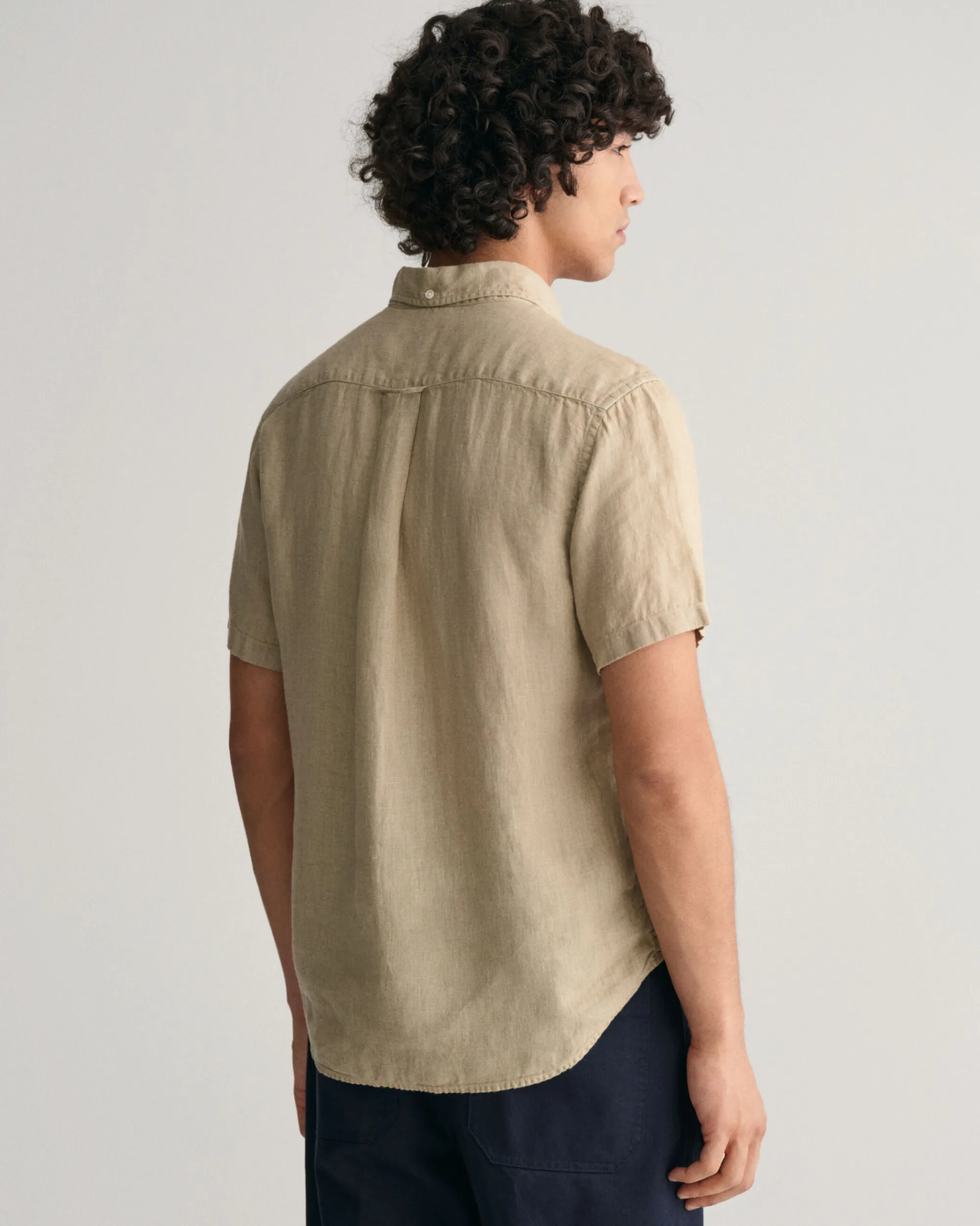 Regular Fit Garment-Dyed Linen Short Sleeve Shirt