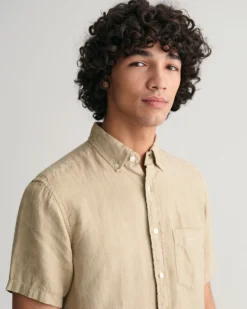 Regular Fit Garment-Dyed Linen Short Sleeve Shirt