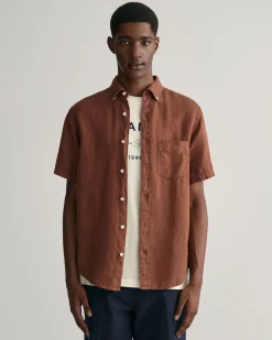 Regular Fit Garment-Dyed Linen Short Sleeve Shirt
