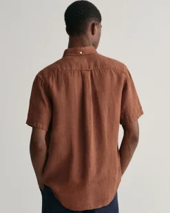 Regular Fit Garment-Dyed Linen Short Sleeve Shirt