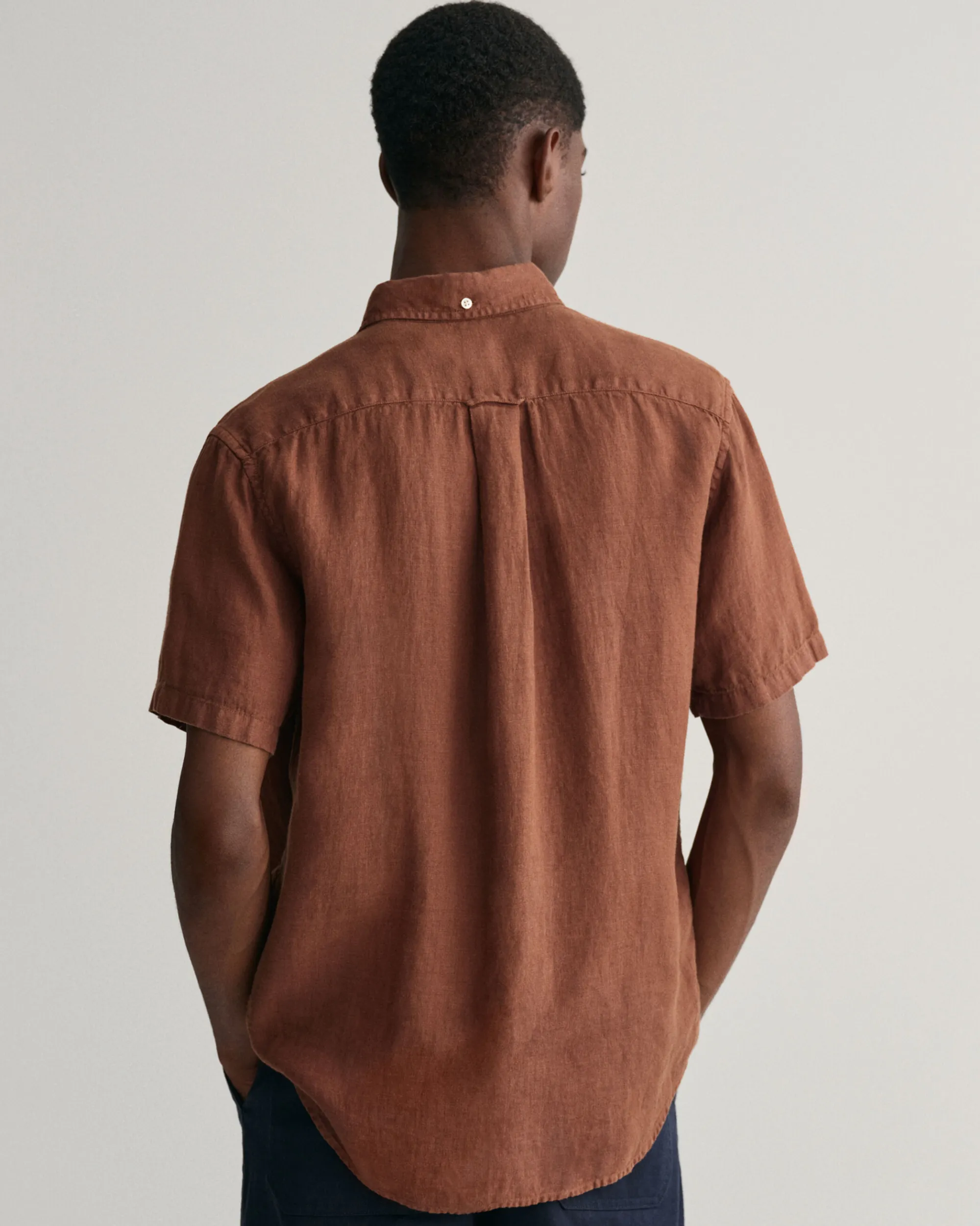 Regular Fit Garment-Dyed Linen Short Sleeve Shirt