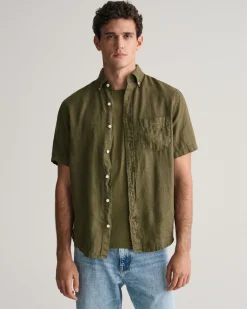Regular Fit Garment-Dyed Linen Short Sleeve Shirt
