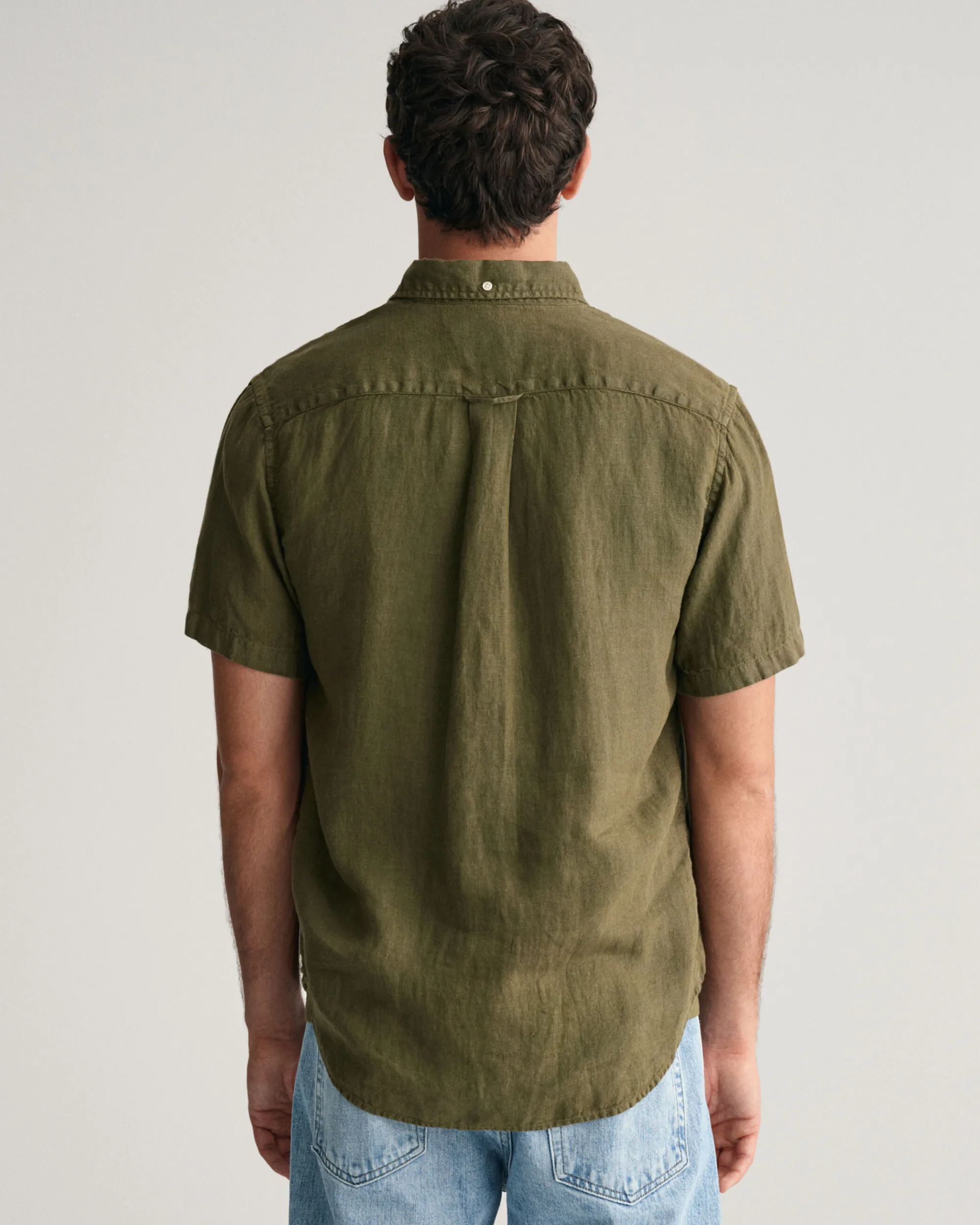 Regular Fit Garment-Dyed Linen Short Sleeve Shirt