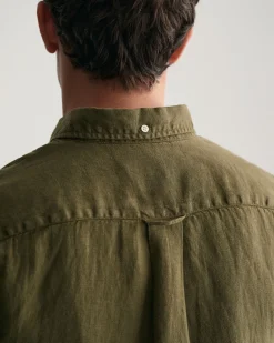 Regular Fit Garment-Dyed Linen Short Sleeve Shirt
