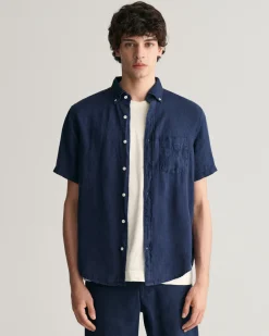 Regular Fit Garment-Dyed Linen Short Sleeve Shirt