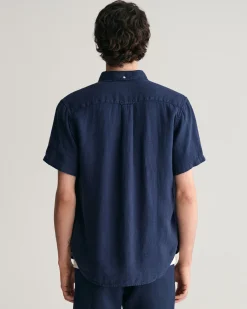 Regular Fit Garment-Dyed Linen Short Sleeve Shirt