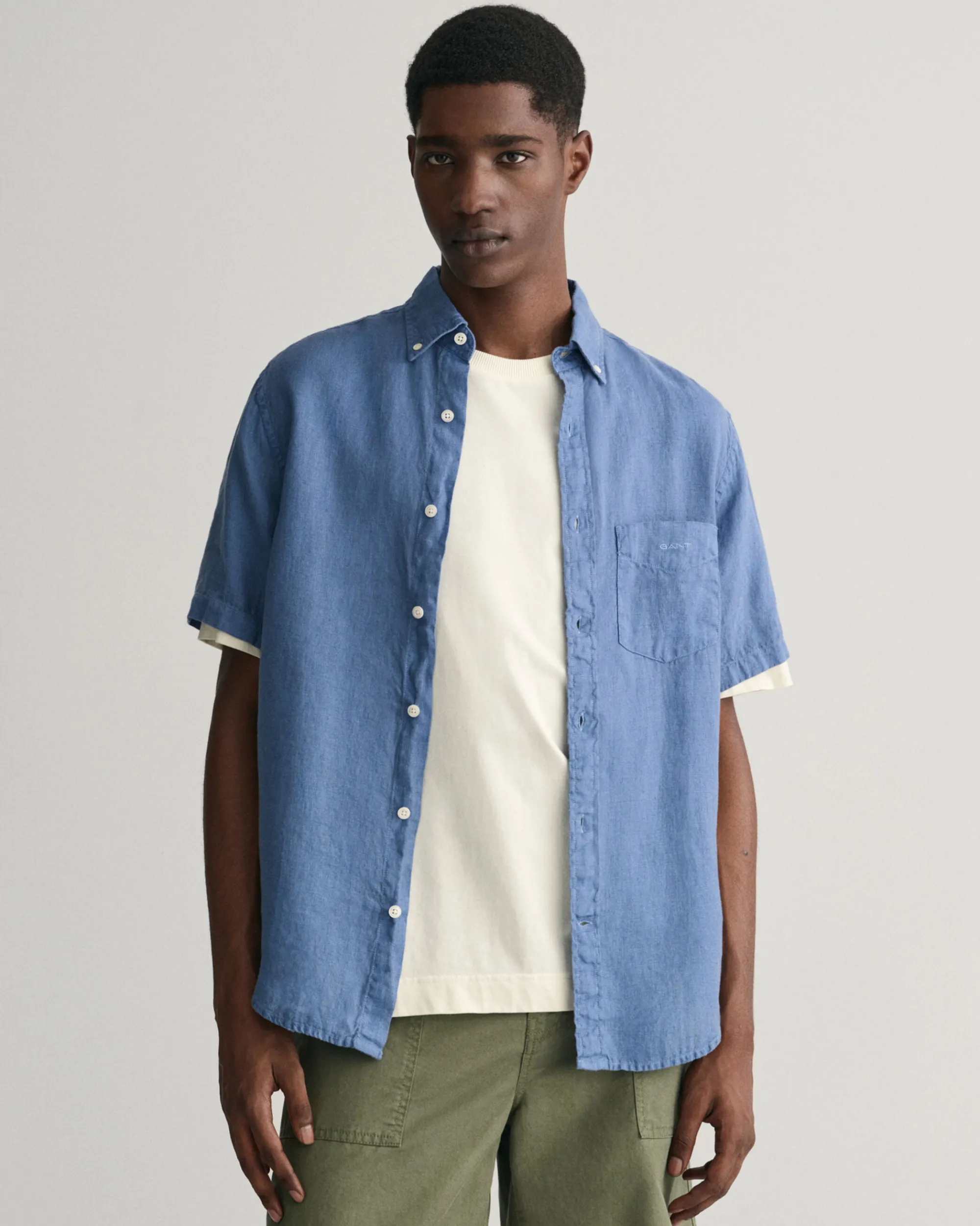 Regular Fit Garment-Dyed Linen Short Sleeve Shirt