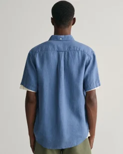 Regular Fit Garment-Dyed Linen Short Sleeve Shirt