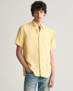 Regular Fit Garment-Dyed Linen Short Sleeve Shirt