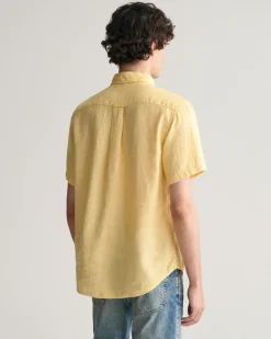 Regular Fit Garment-Dyed Linen Short Sleeve Shirt