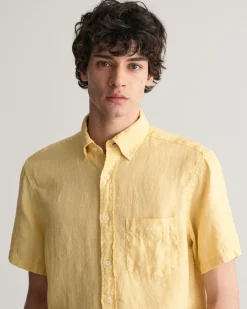 Regular Fit Garment-Dyed Linen Short Sleeve Shirt