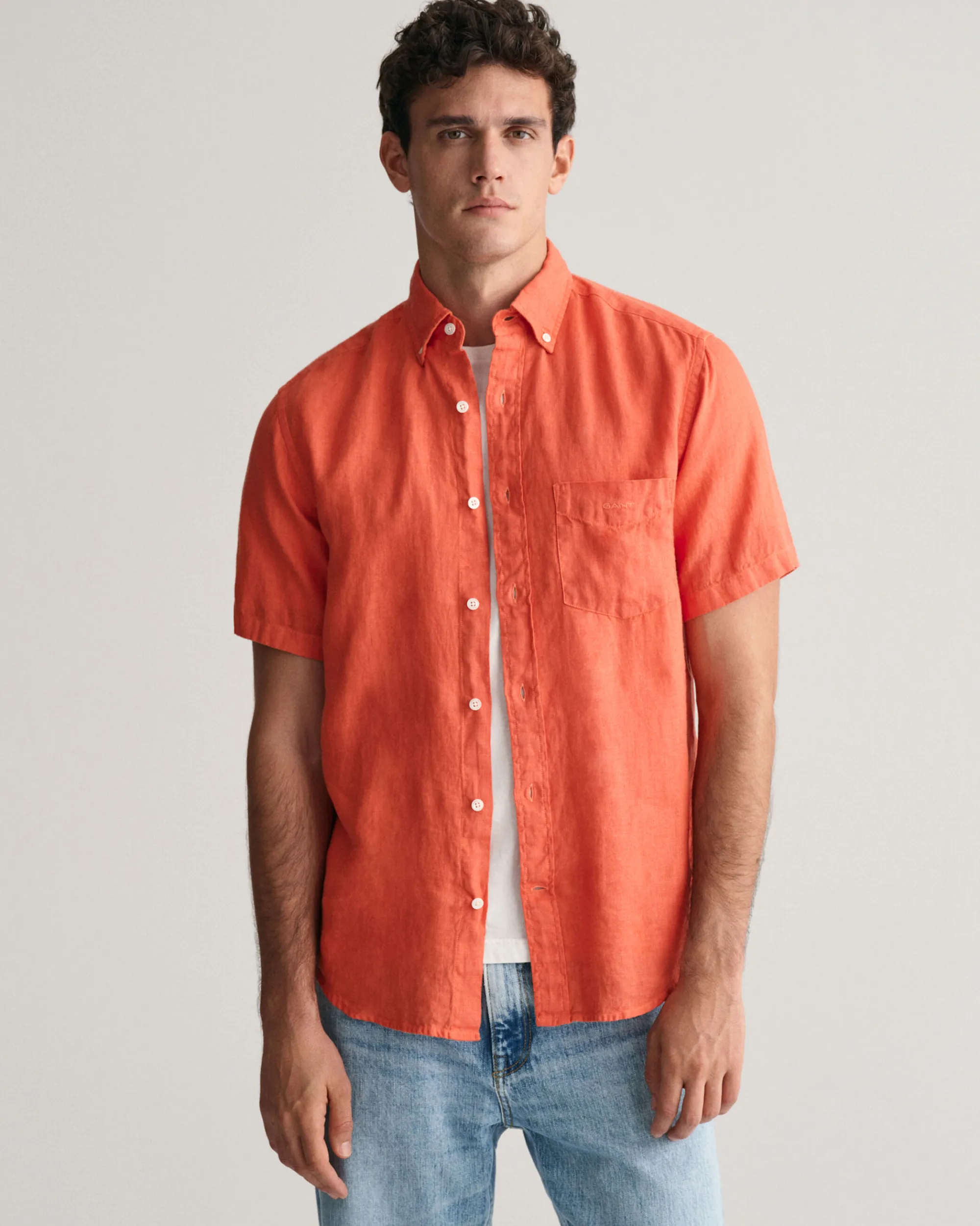 Regular Fit Garment-Dyed Linen Short Sleeve Shirt