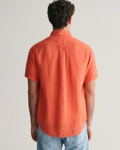 Regular Fit Garment-Dyed Linen Short Sleeve Shirt