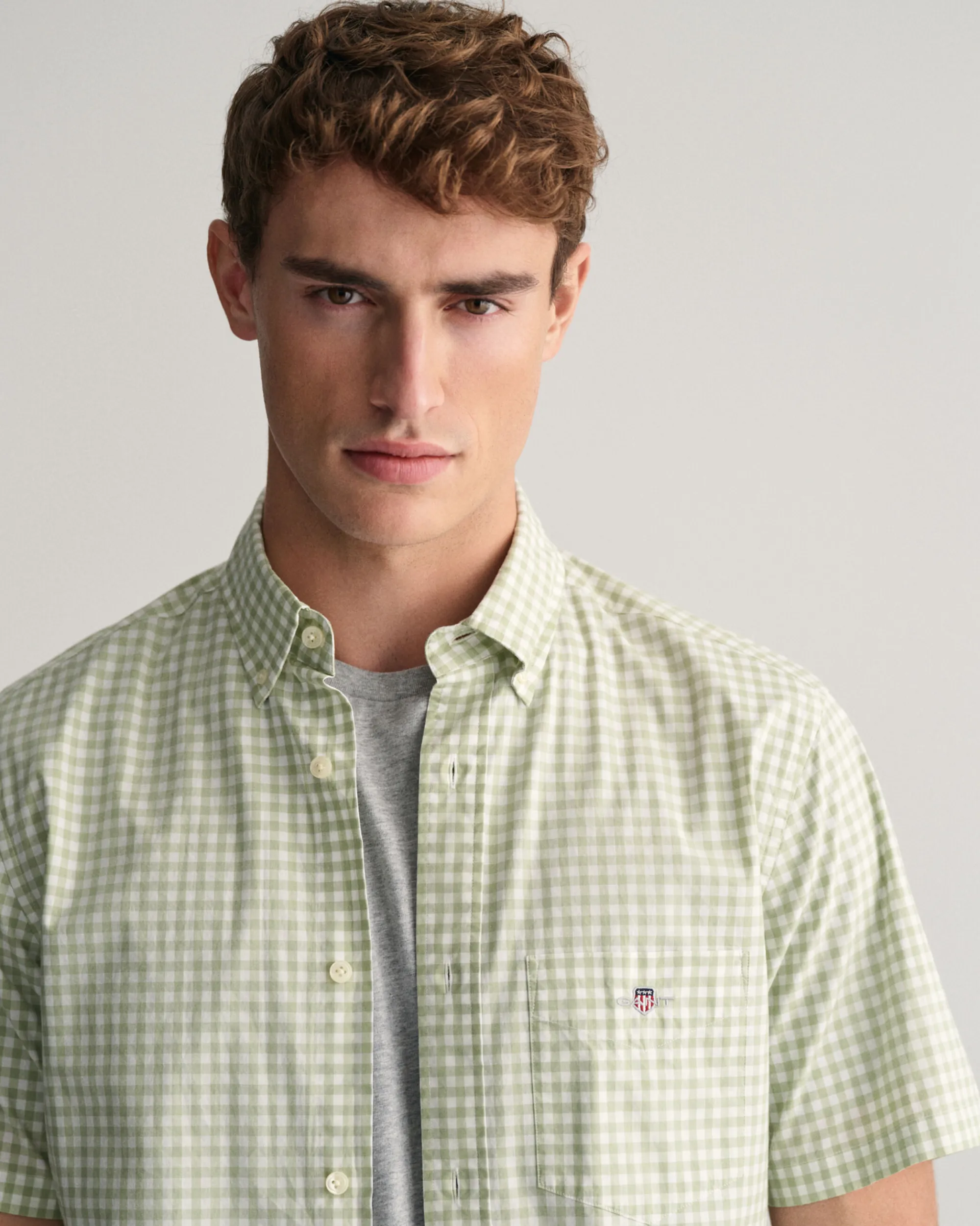 Regular Fit Gingham Poplin Short Sleeve Shirt