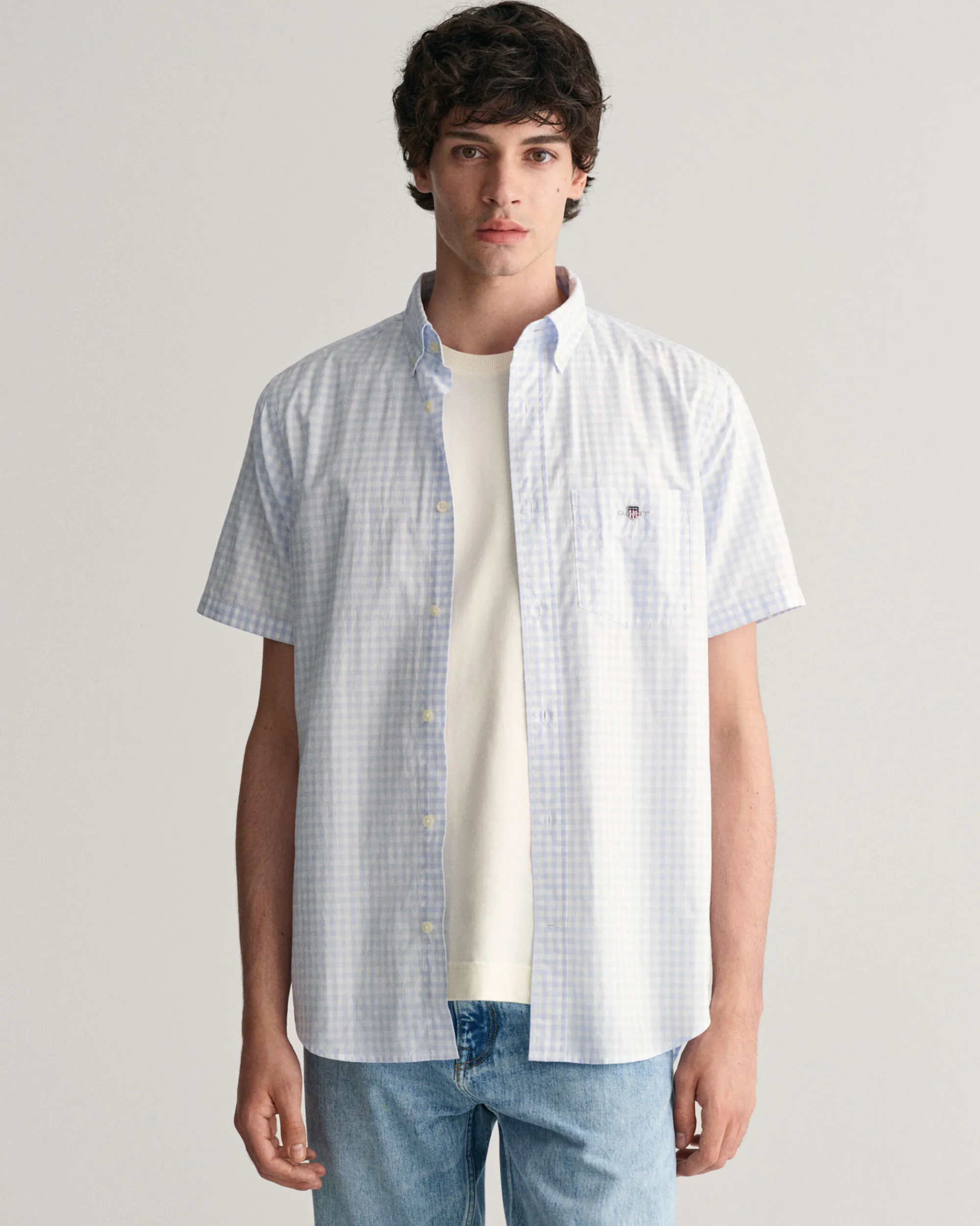Regular Fit Gingham Poplin Short Sleeve Shirt