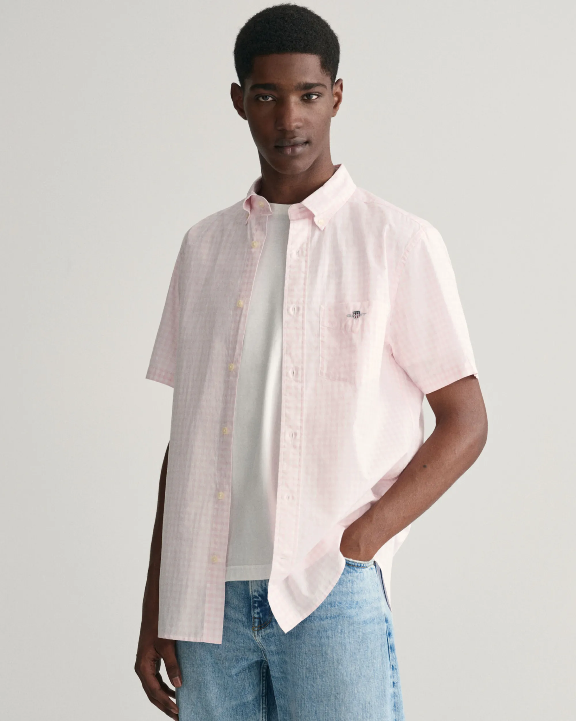 Regular Fit Gingham Poplin Short Sleeve Shirt