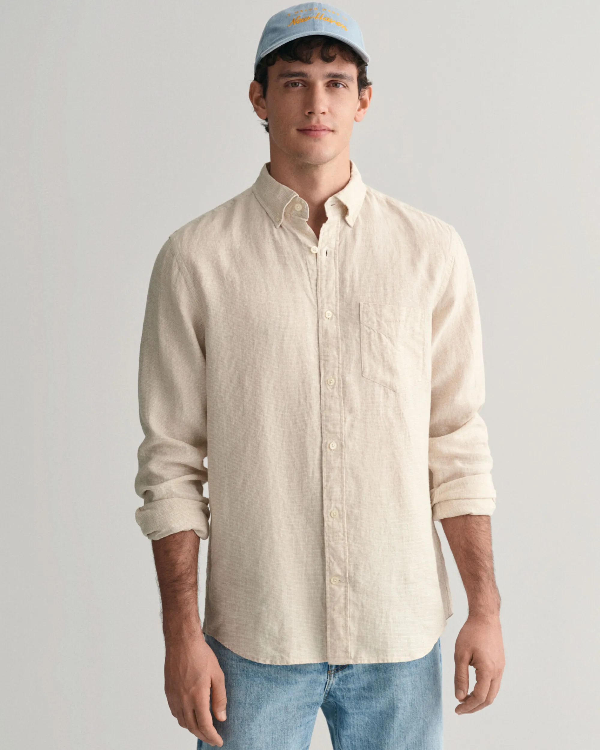 Regular Fit Houndstooth Linen Shirt