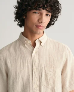 Regular Fit Houndstooth Linen Short Sleeve Shirt