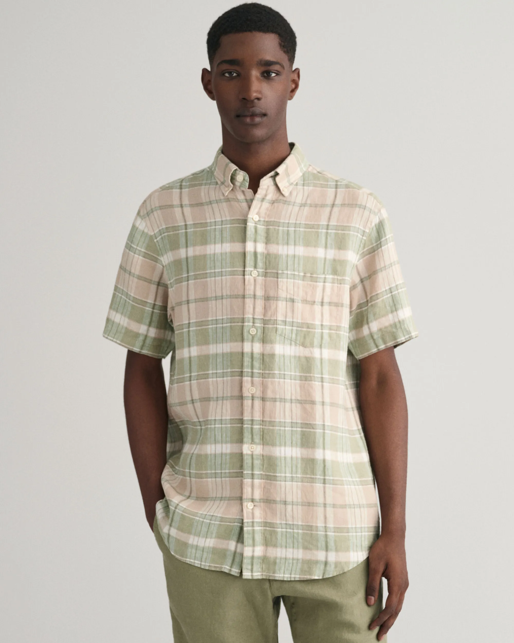 Regular Fit Madras Linen Short Sleeve Shirt