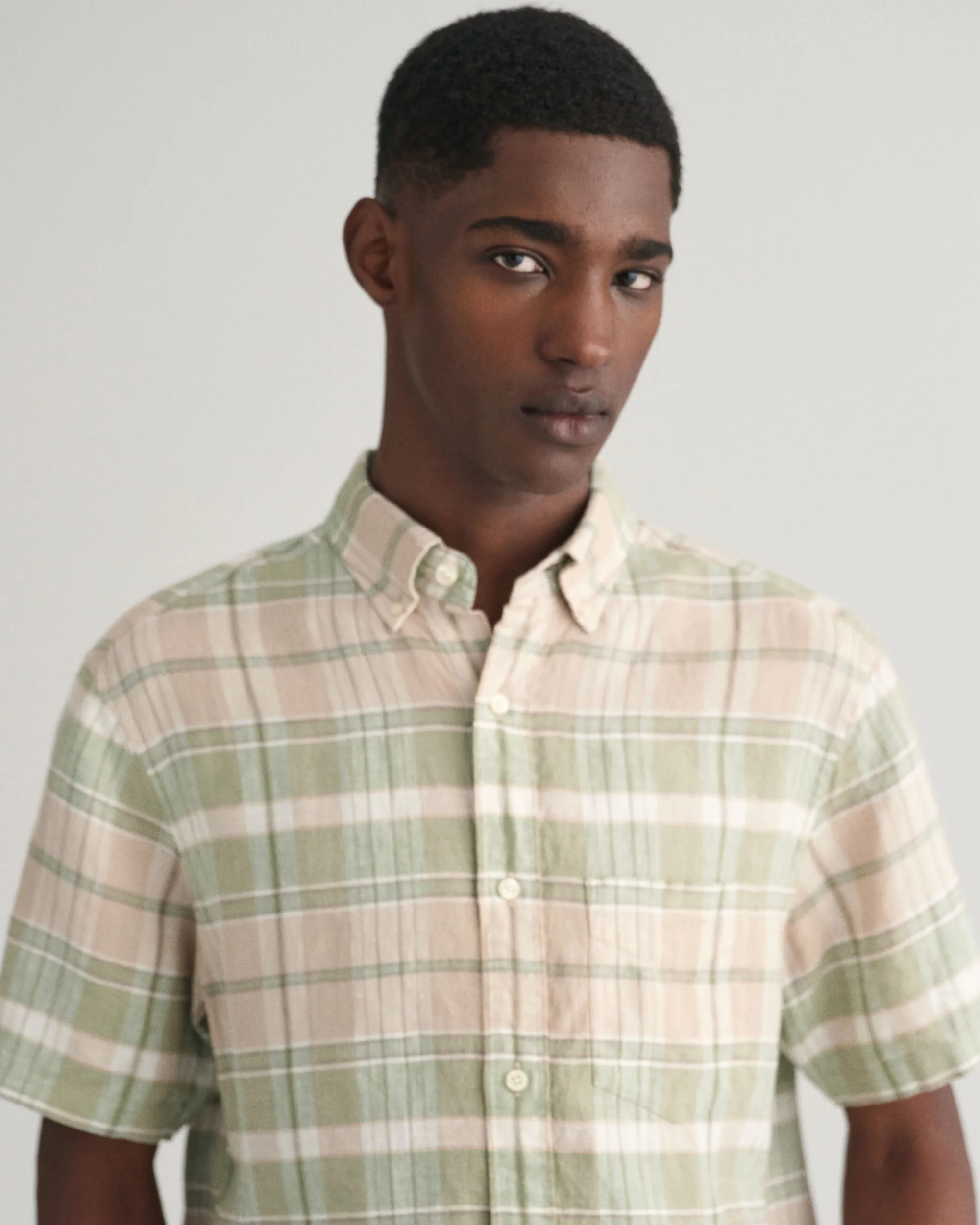 Regular Fit Madras Linen Short Sleeve Shirt