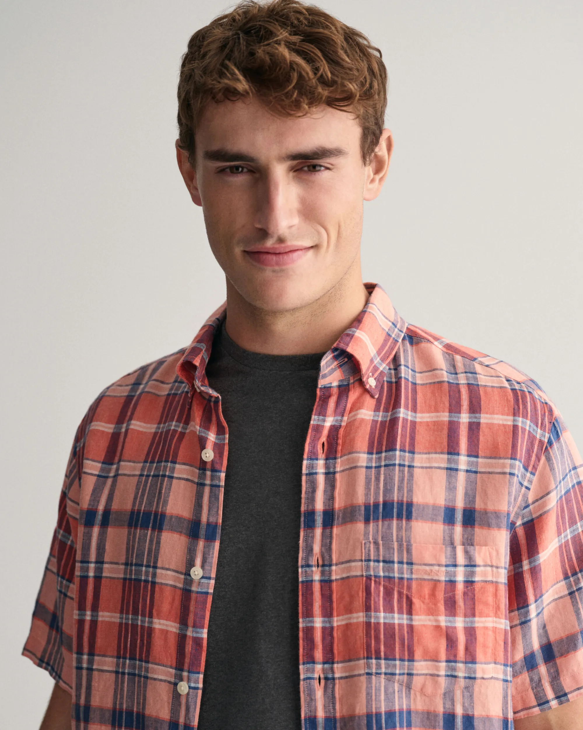 Regular Fit Madras Linen Short Sleeve Shirt