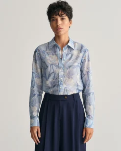 Regular Fit Magnolia Print Cotton Silk Shirt