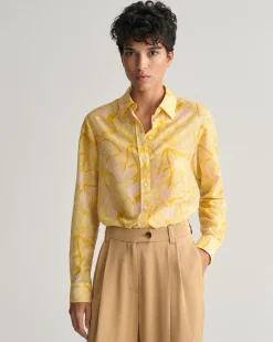 Regular Fit Magnolia Print Cotton Silk Shirt