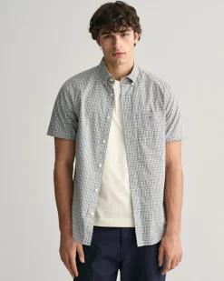 Regular Fit Micro Checked Poplin Short Sleeve Shirt