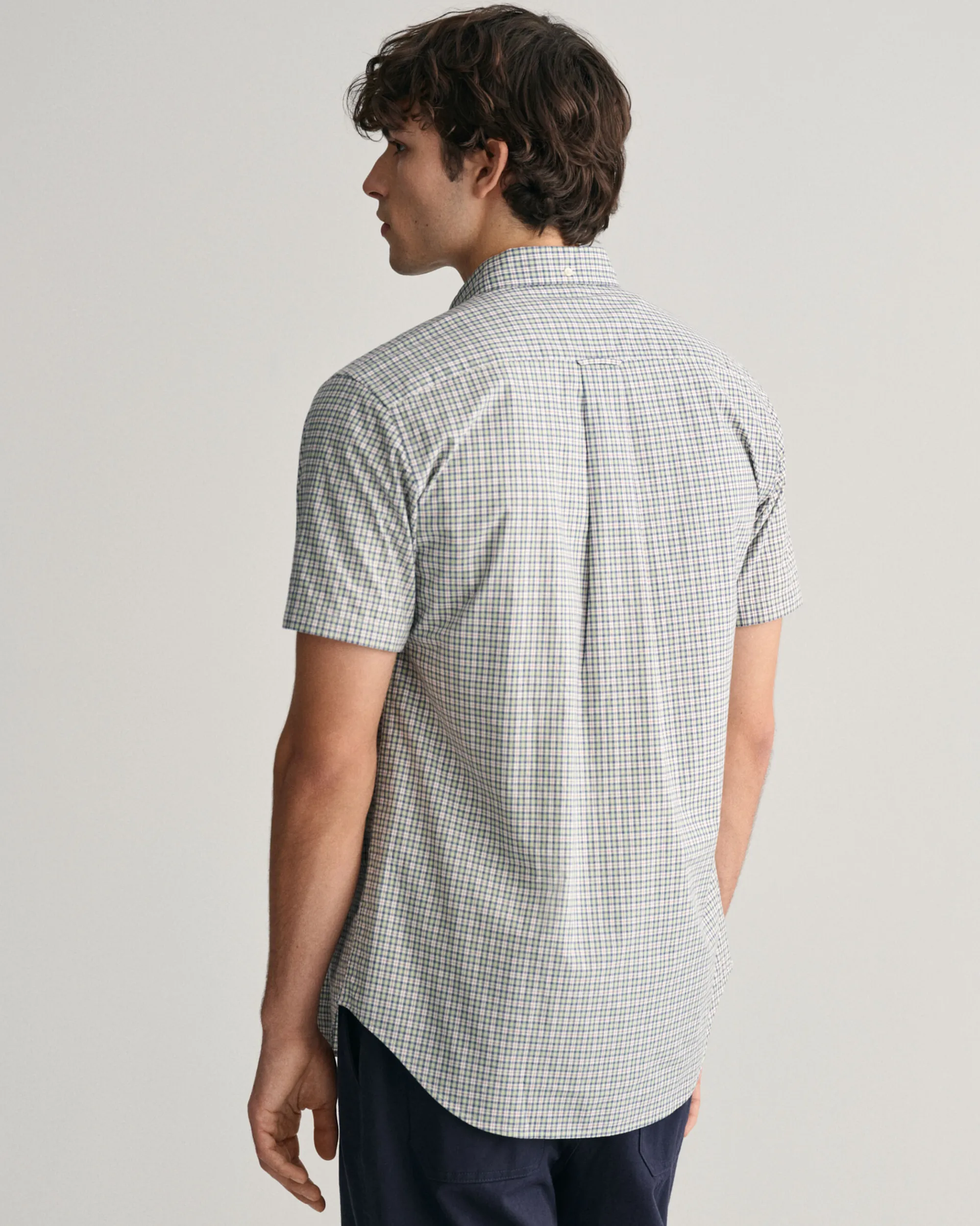 Regular Fit Micro Checked Poplin Short Sleeve Shirt
