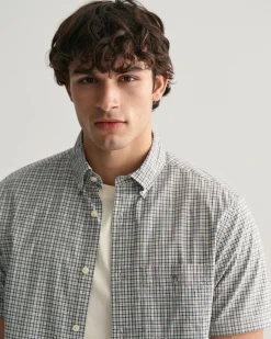 Regular Fit Micro Checked Poplin Short Sleeve Shirt