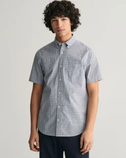Regular Fit Micro Checked Poplin Short Sleeve Shirt