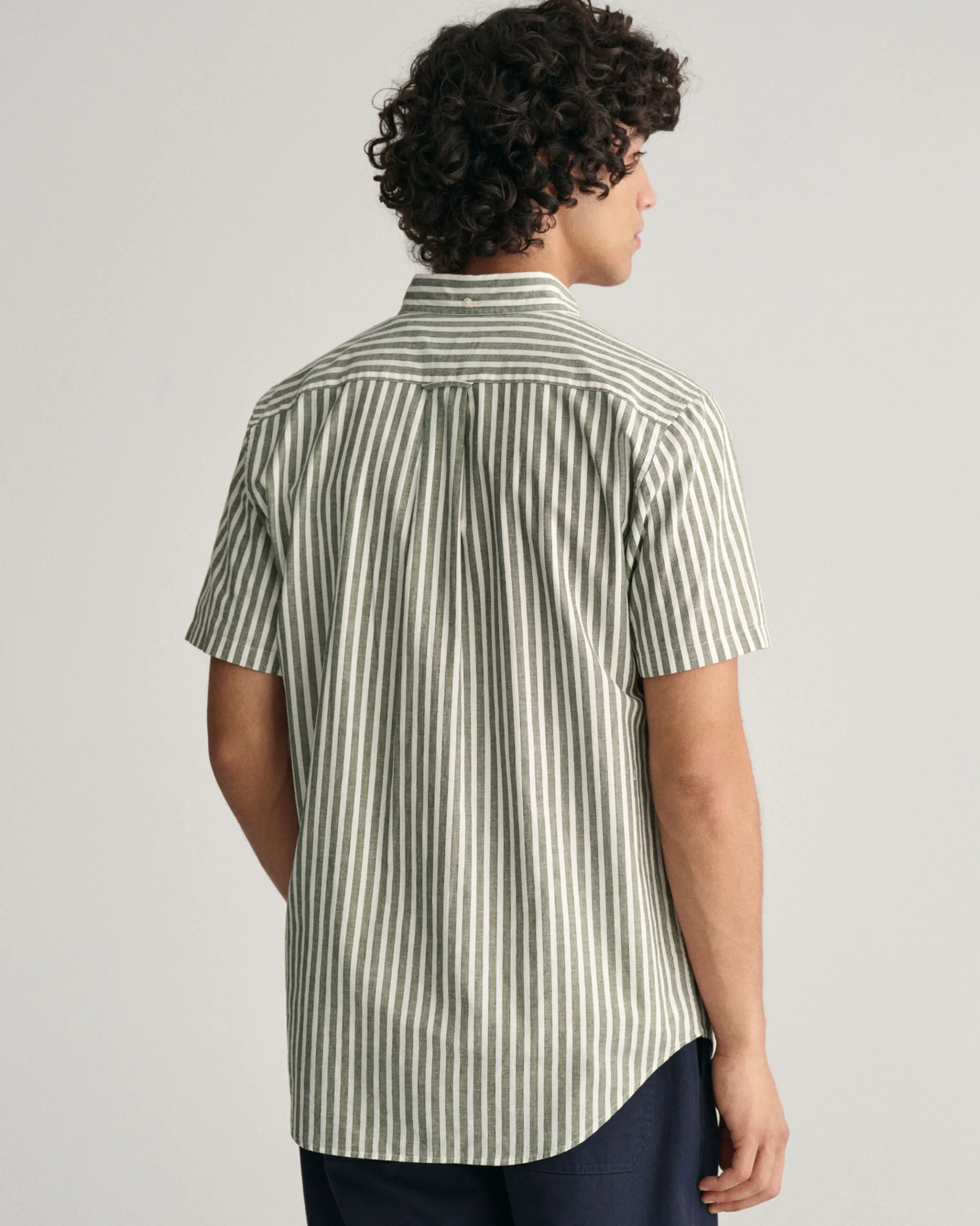 Regular Fit Striped Cotton Linen Short Sleeve Shirt