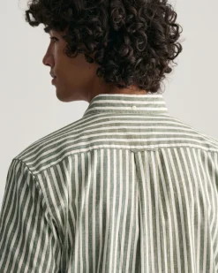 Regular Fit Striped Cotton Linen Short Sleeve Shirt