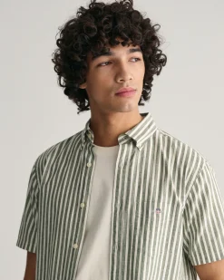 Regular Fit Striped Cotton Linen Short Sleeve Shirt